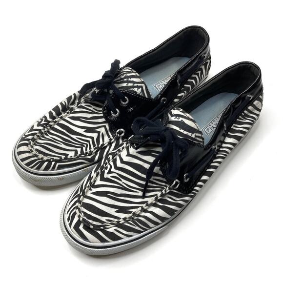Sperry | Black & White Zebra Pattern Boat Shoes 10 - Picture 1 of 8